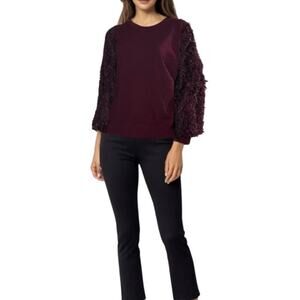Siani Milano Burgundy Feather Sleeves Sweater Size XL